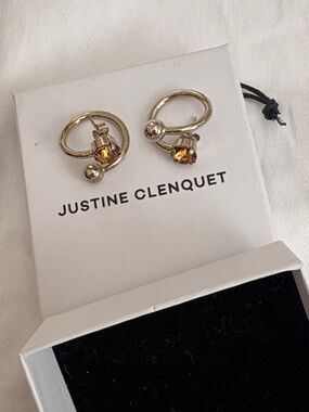 Justine Clenquet Gold Hoop Stud Earrings with Amber